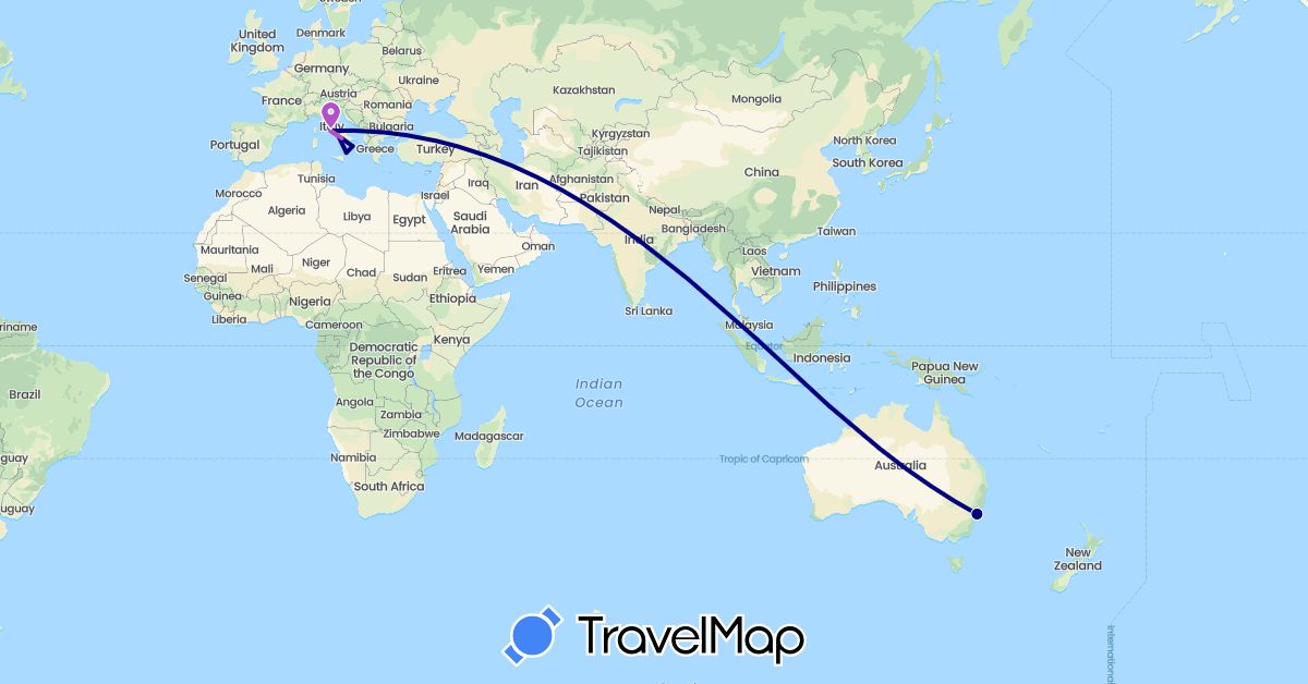 TravelMap itinerary: driving, train in Australia, Italy, Singapore (Asia, Europe, Oceania)